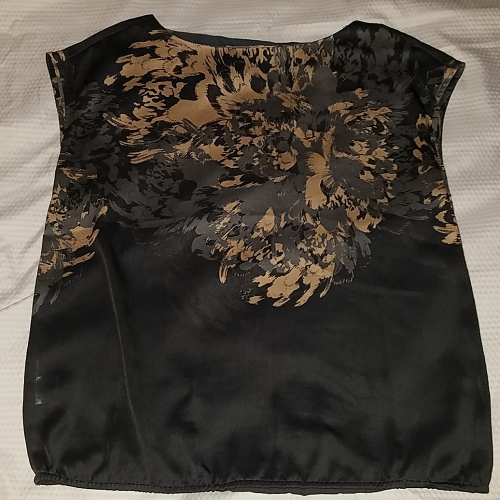 Black grey gold brushstrokes floral blouson top